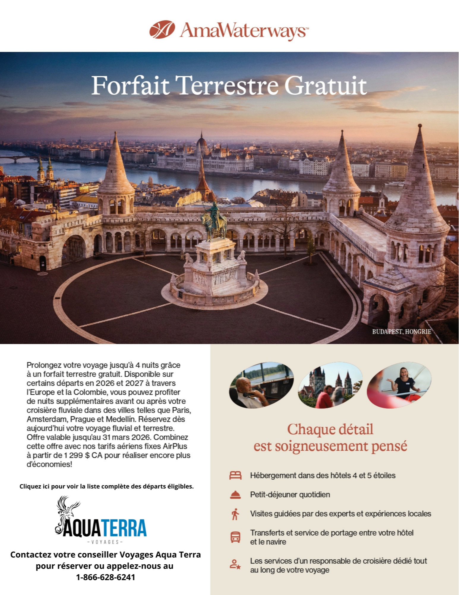Promotion AmaWaterways Croisière Fluviale - Forfaits Terrestres Gratuits sur certains départs en 2026 et 2027 avec Voyages Aqua Terra