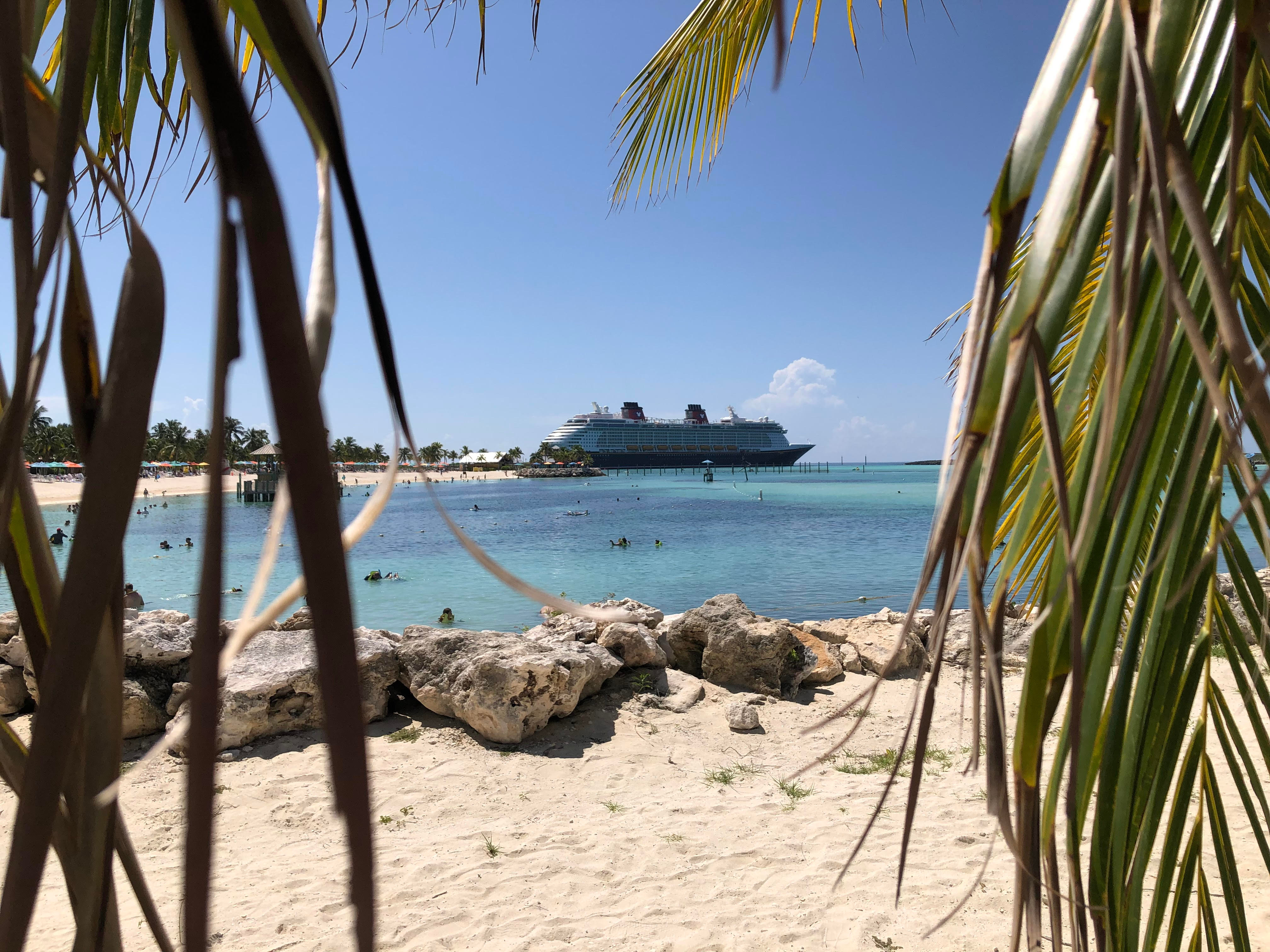 Vue du Disney Dream depuis l'île de Casteway Cay Vue du Disney Dream depuis l'île de Casteway Cay