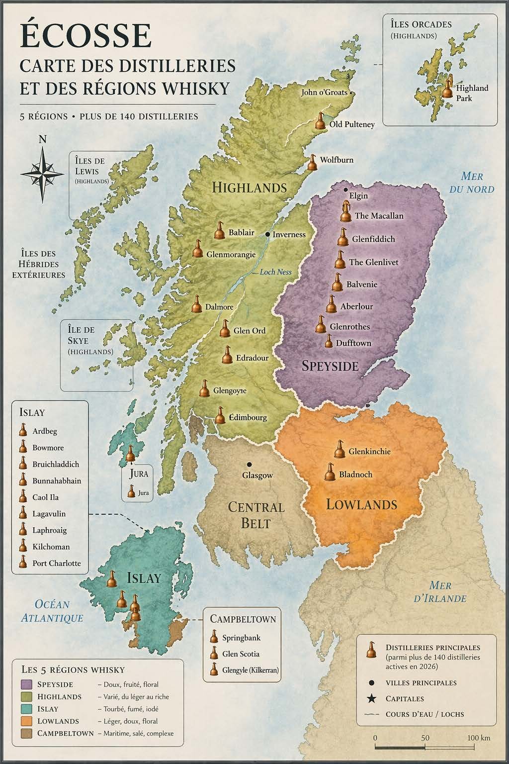 Principales distilleries et régions d'Écosse