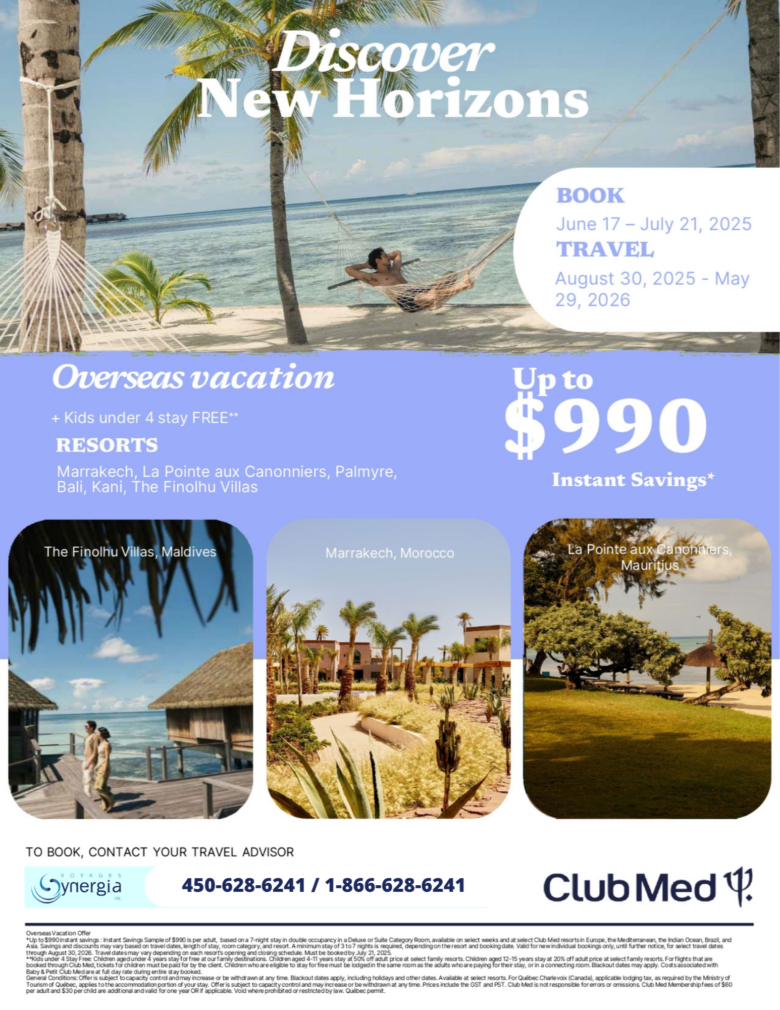 Club Med Promotions New Horizons Up to $990 Instant Savings off with Aqua Terra Travel