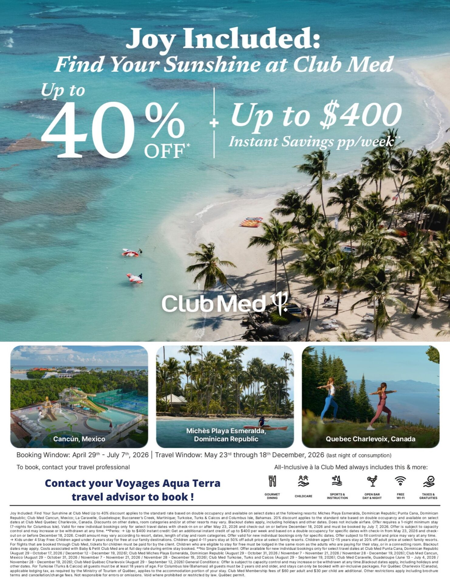 Club Med promotions Joy included with Aquaterra Travels