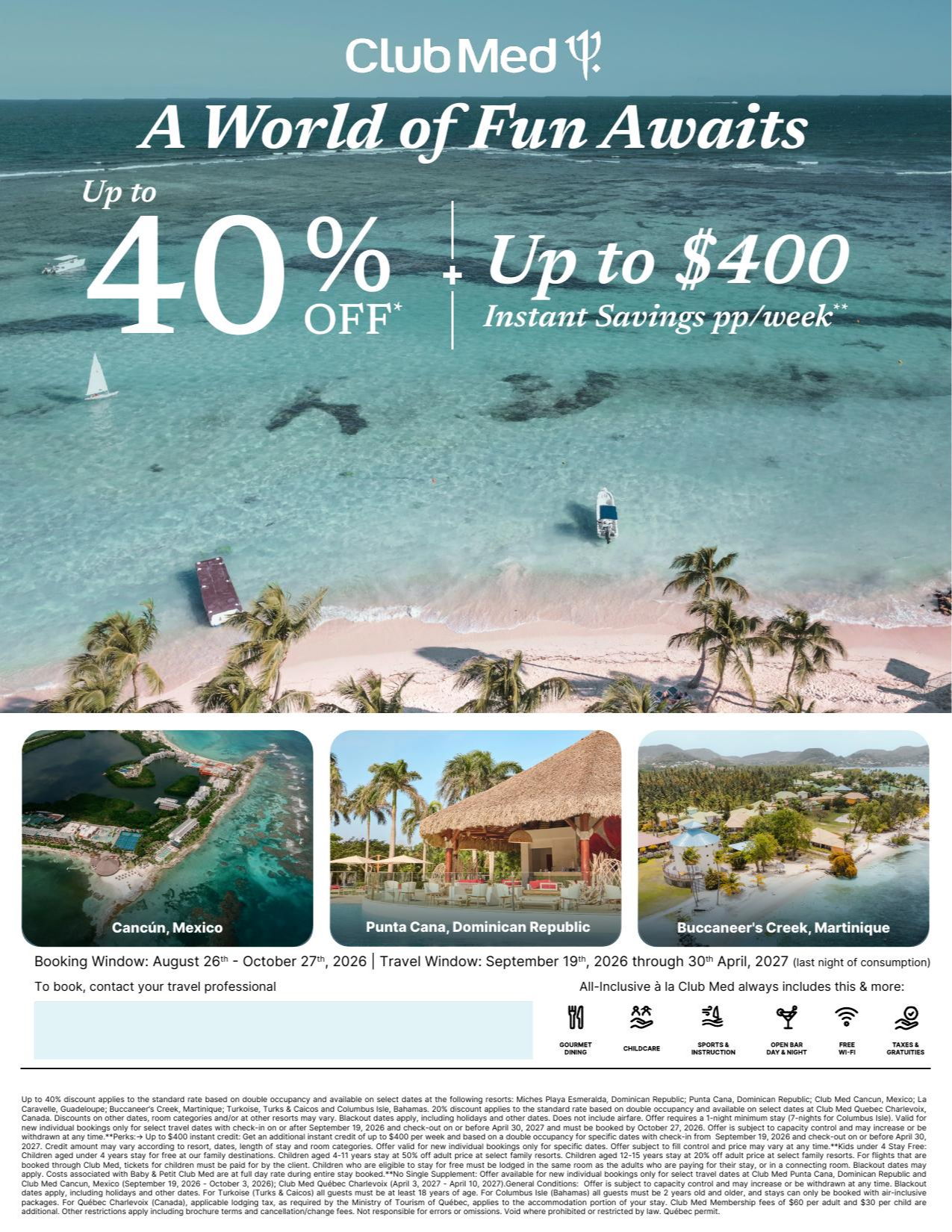 Club Med Vacations Promotion A World of Fun Awaits up to 40% off with Voyages Aqua Terra Club Med Vacations Promotion A World of Fun Awaits up to 40% off with Voyages Aqua Terra