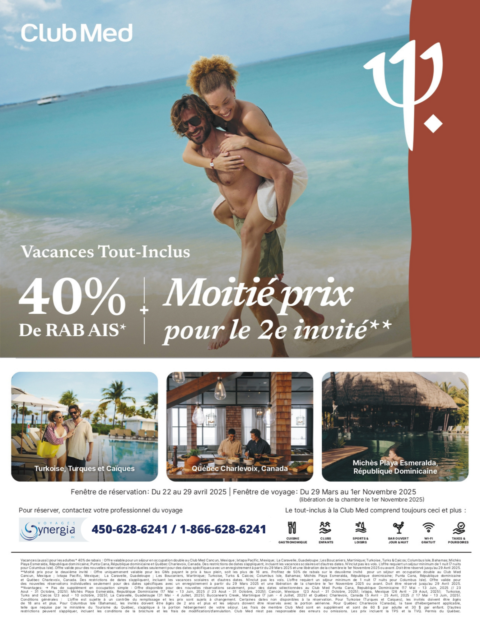 Promotions Club Med 40% de rabais + Moitié prix pour le 2ème invité avec Voyages Aqua Terra