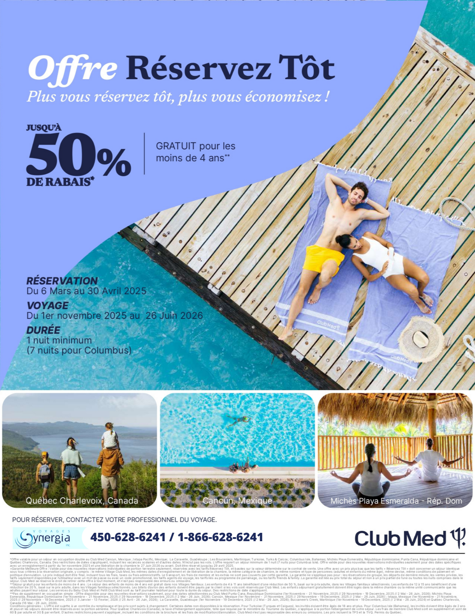 Promotions Club Med Offre Réservez Tôt 50% de rabais avec Voyages Aqua Terra