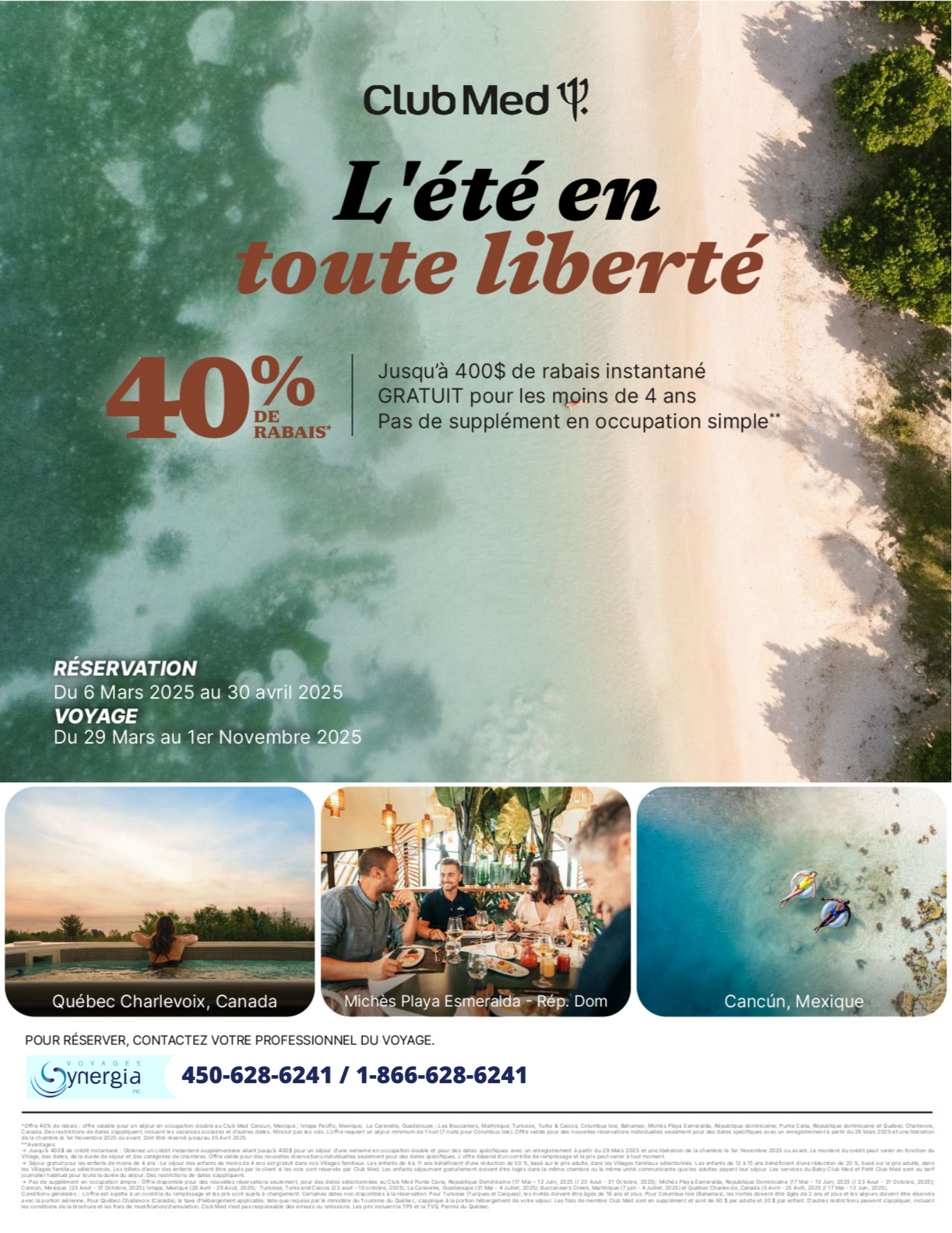 Promotions Club Med L'été en toute liberté 40% de rabais avec Voyages Aqua Terra