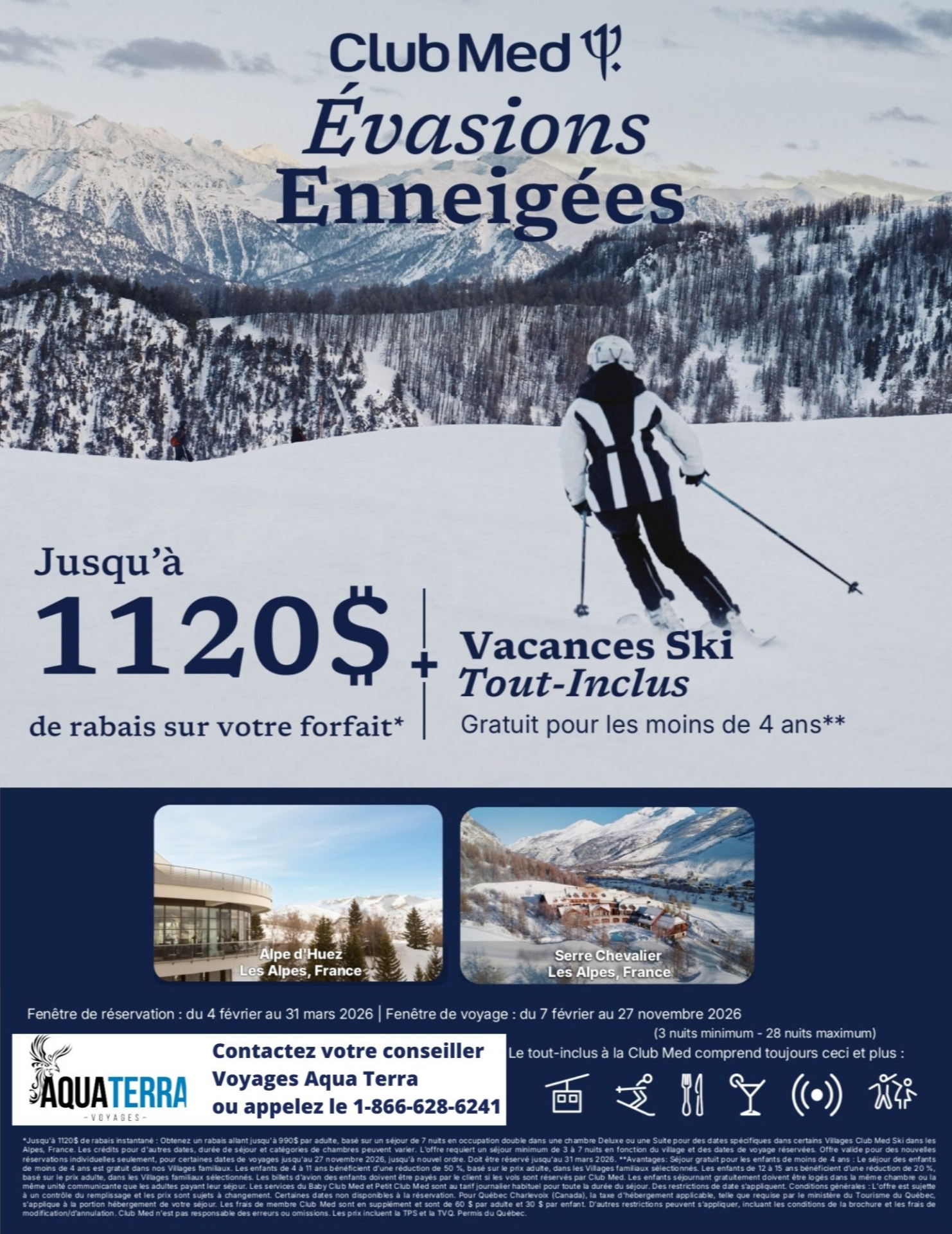 Promotions Club Med Offre Vacances Ski tout-inclus Jusqu'à 1120$ de rabais avec Voyages Aqua Terra