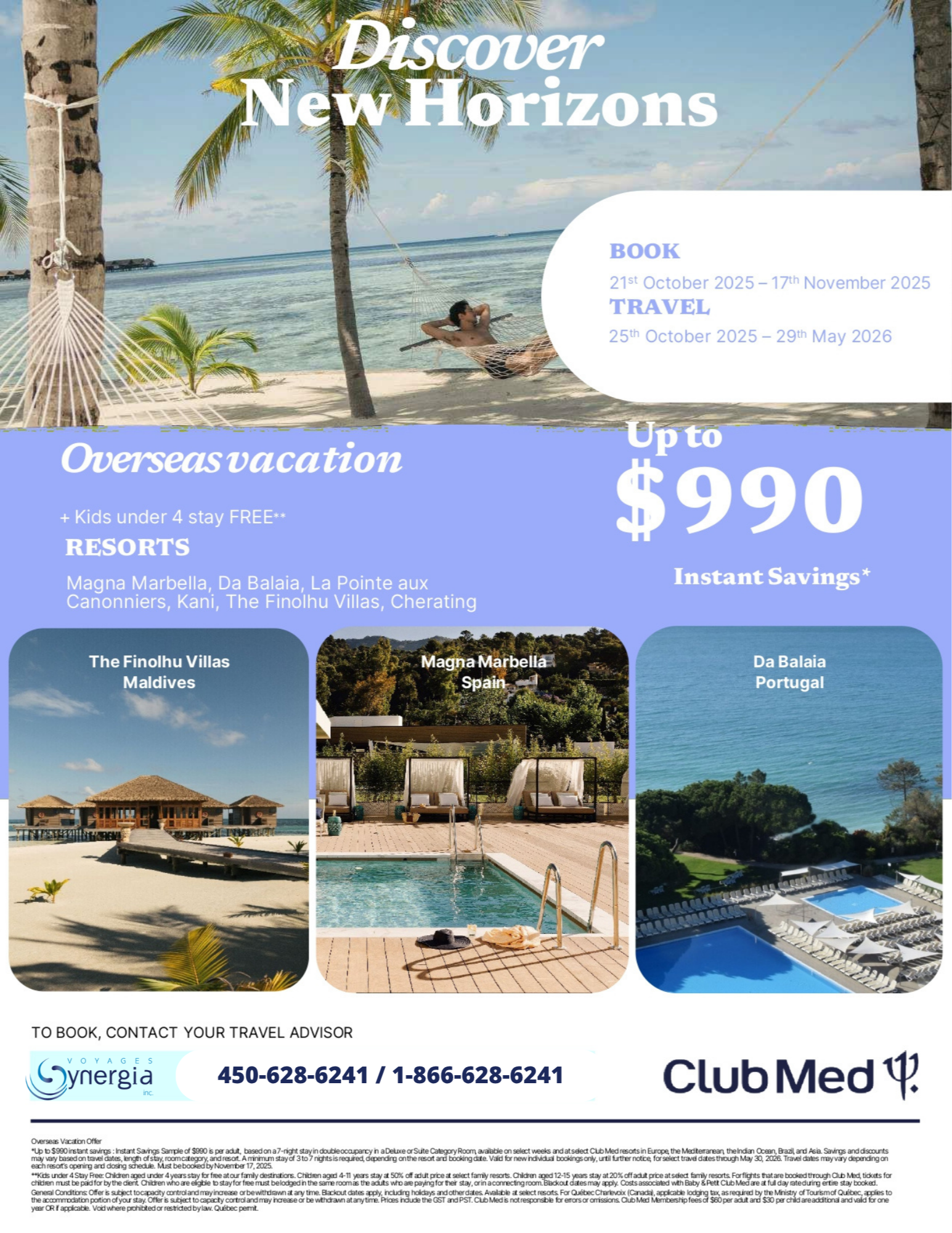 Club Med Promotions Overseas Vacation Up to 990$ Instant Savings off with Aqua Terra Travel