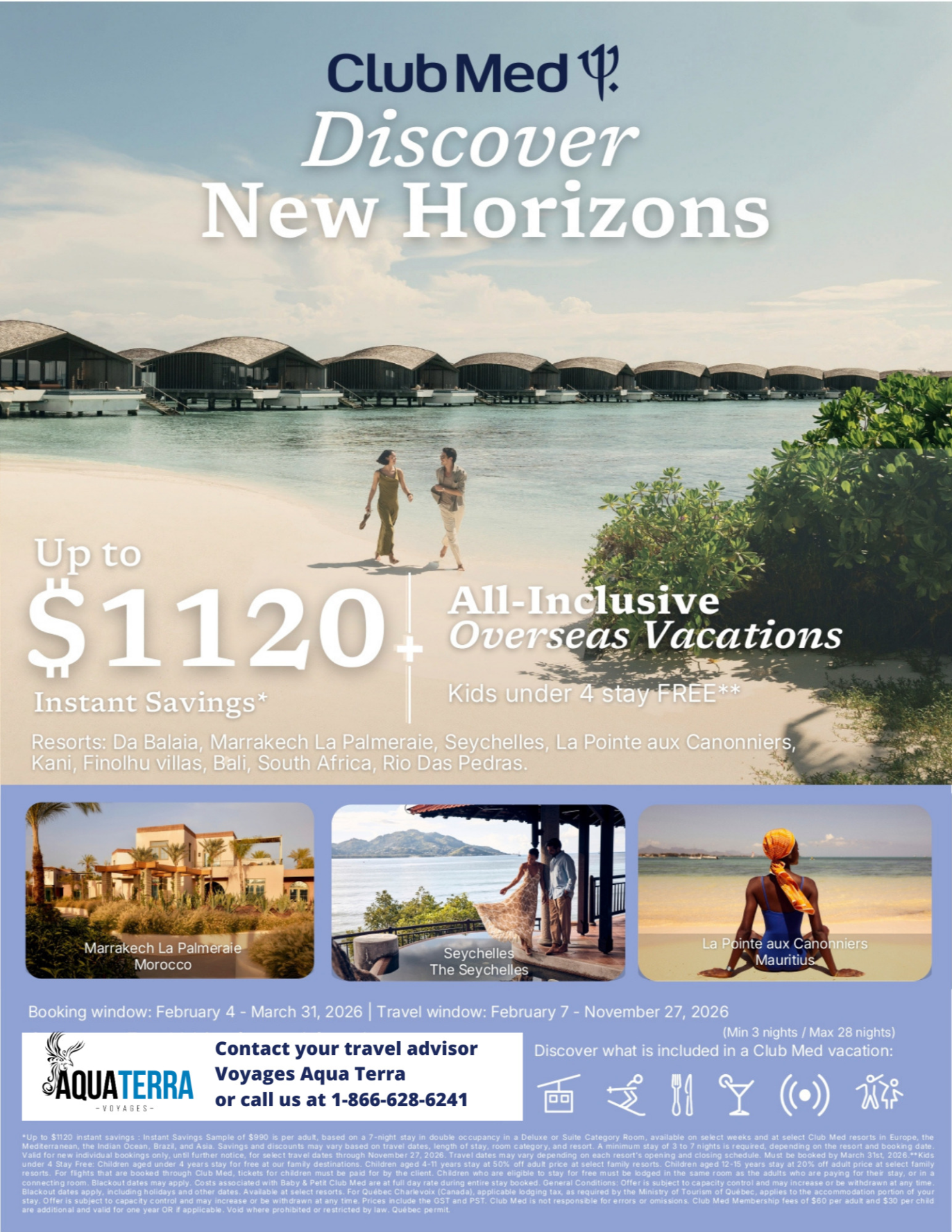 Club Med Promotions Overseas Vacation Up to 1120$ Instant Savings off with Aqua Terra Travel