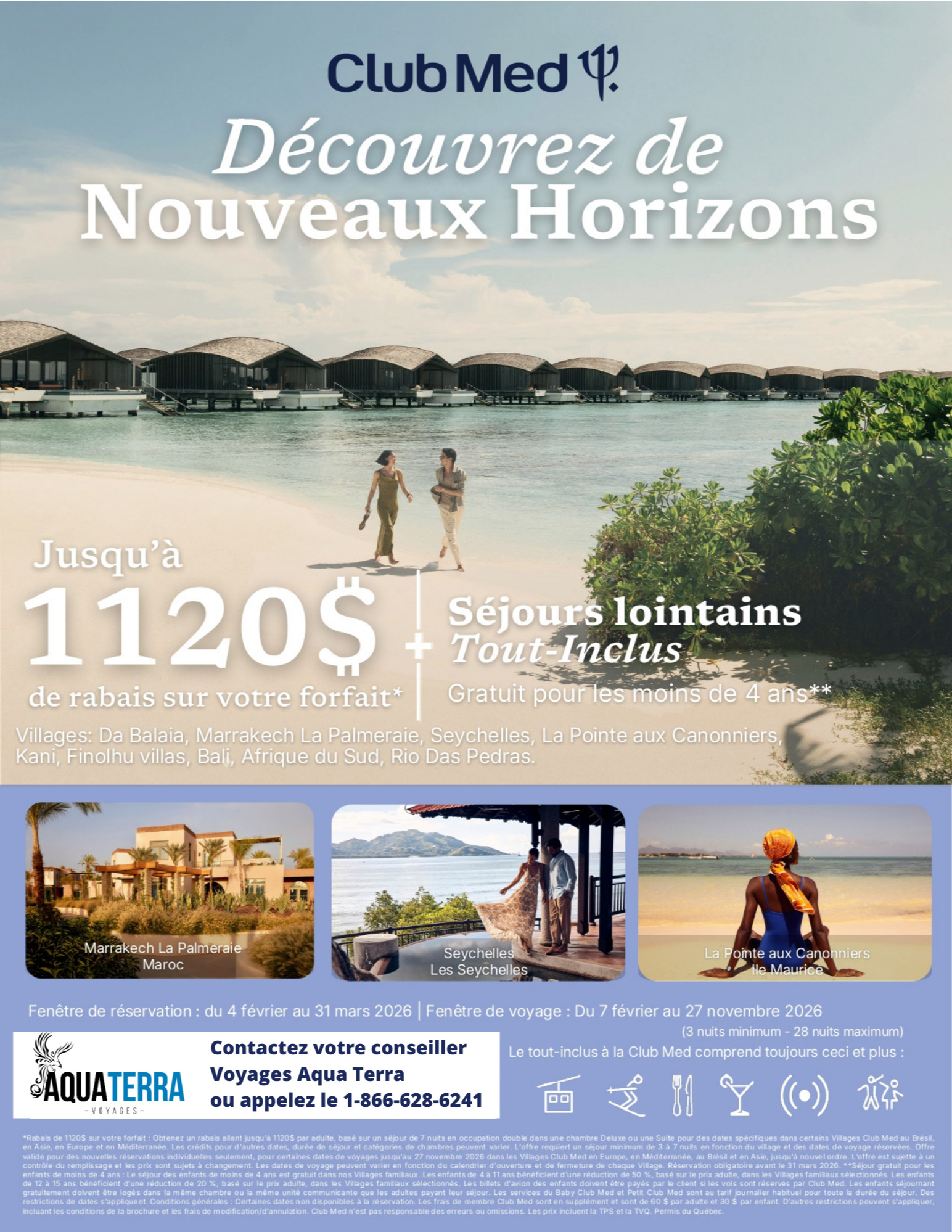 Promotions Club Med Offre Séjours Lointains Jusqu'à 1120$ de rabais avec Voyages Aqua Terra