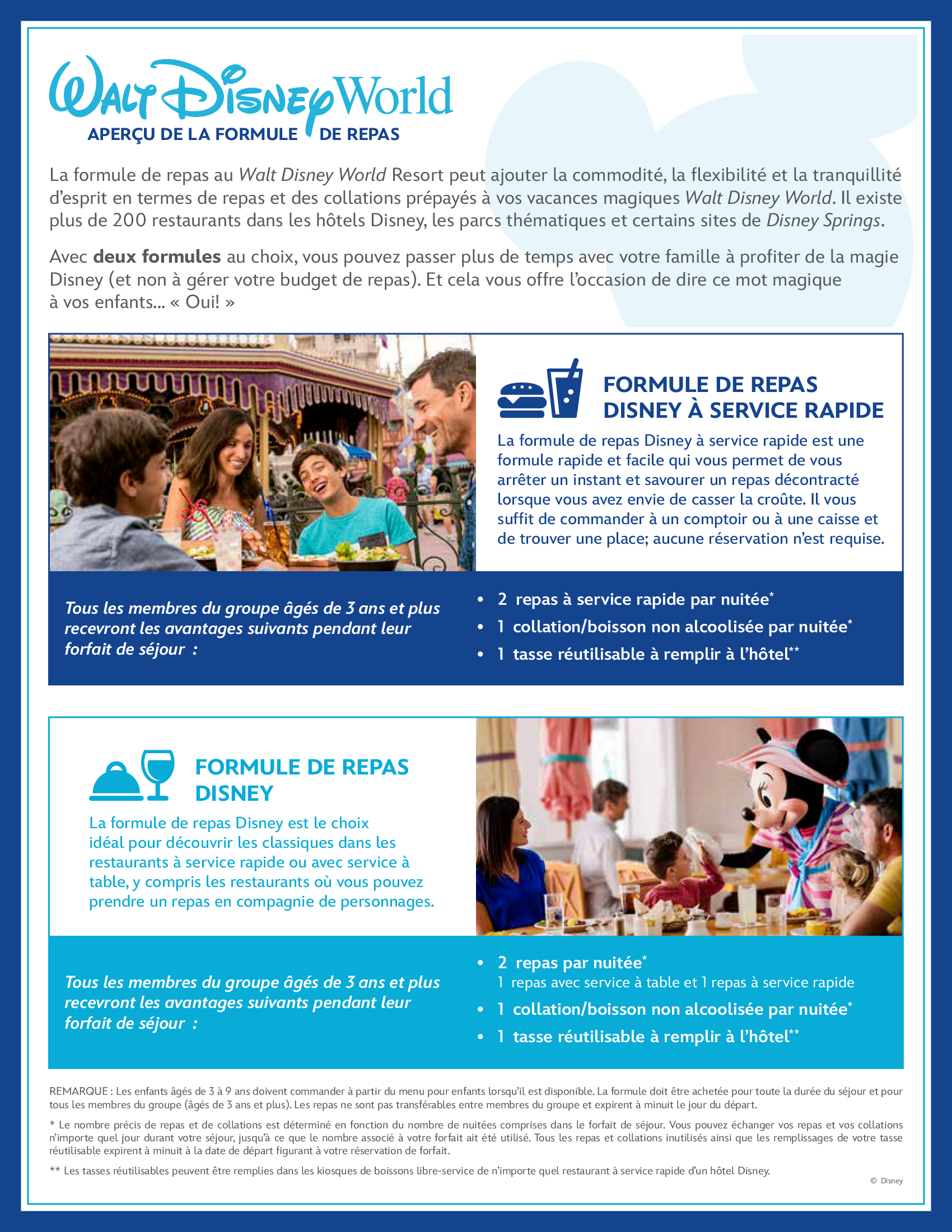 Aperçu de la formule repas - Walt Disney World Resort en Floride Aperçu de la formule repas - Walt Disney World Resort en Floride