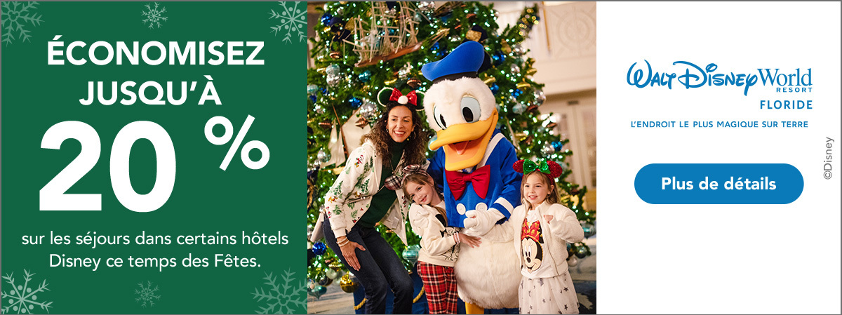 Walt Disney World Resort en Floride Économisez jusqu'à 20% sur les séjours dans certains hôtels Disney ce temps des fêtes avec vos Créateurs de Magie
