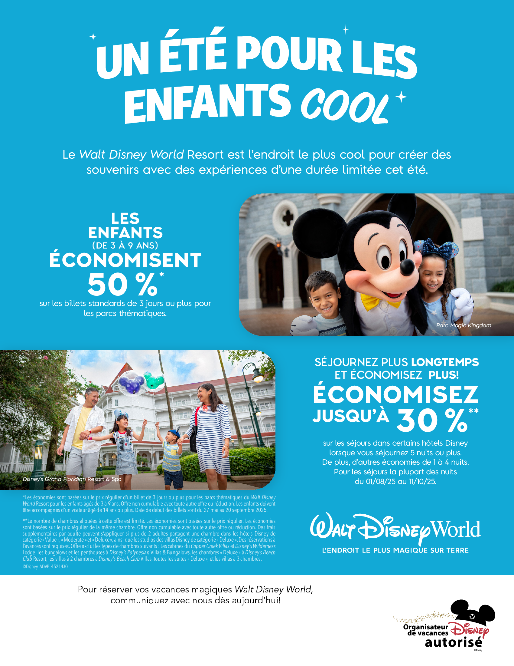 Walt Disney World Resort Billet 4 parcs magiques de 4 jours a partir de 99$ US par jour + taxes