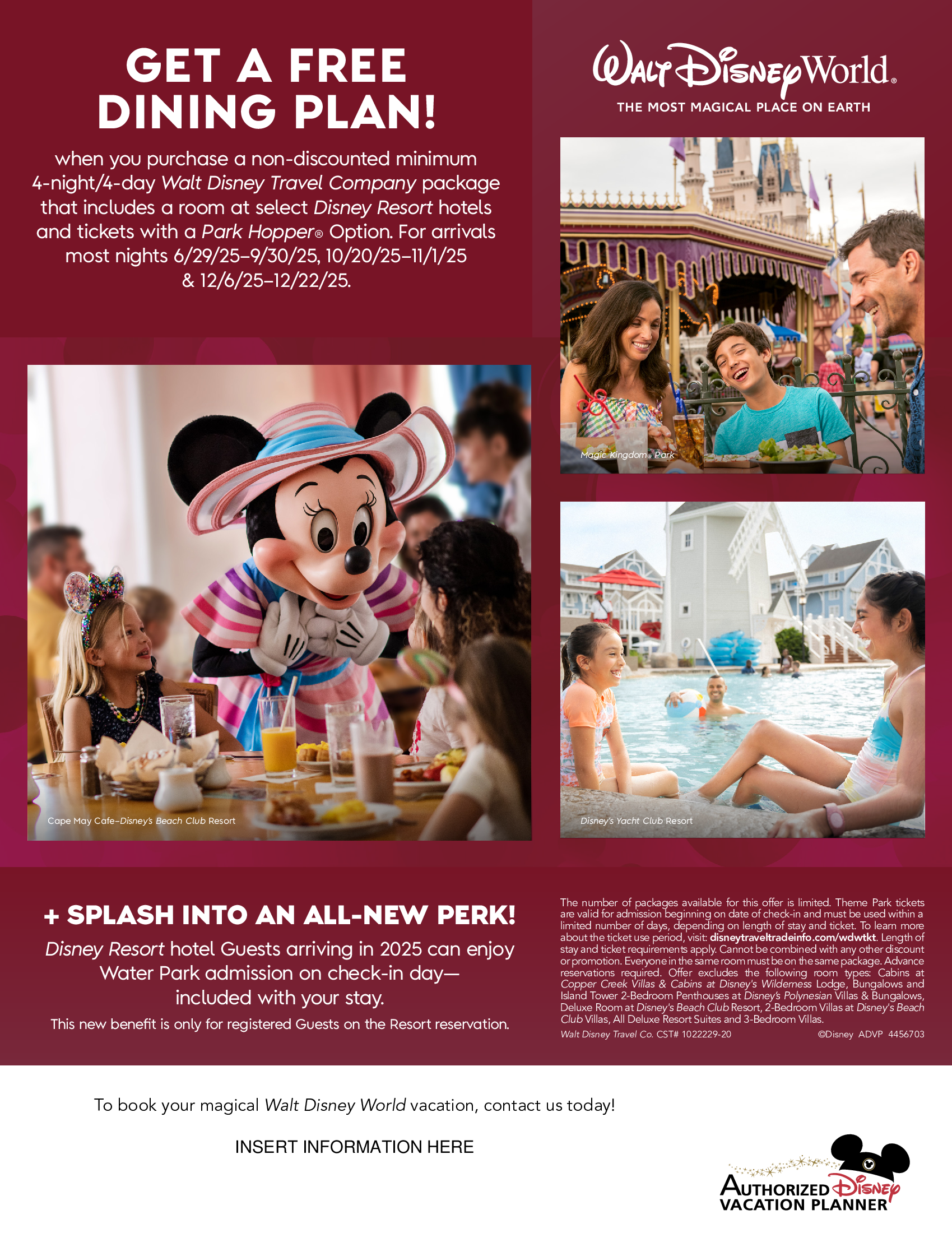 Walt Disney World Resort in Florida Get A Free Dining Plan !