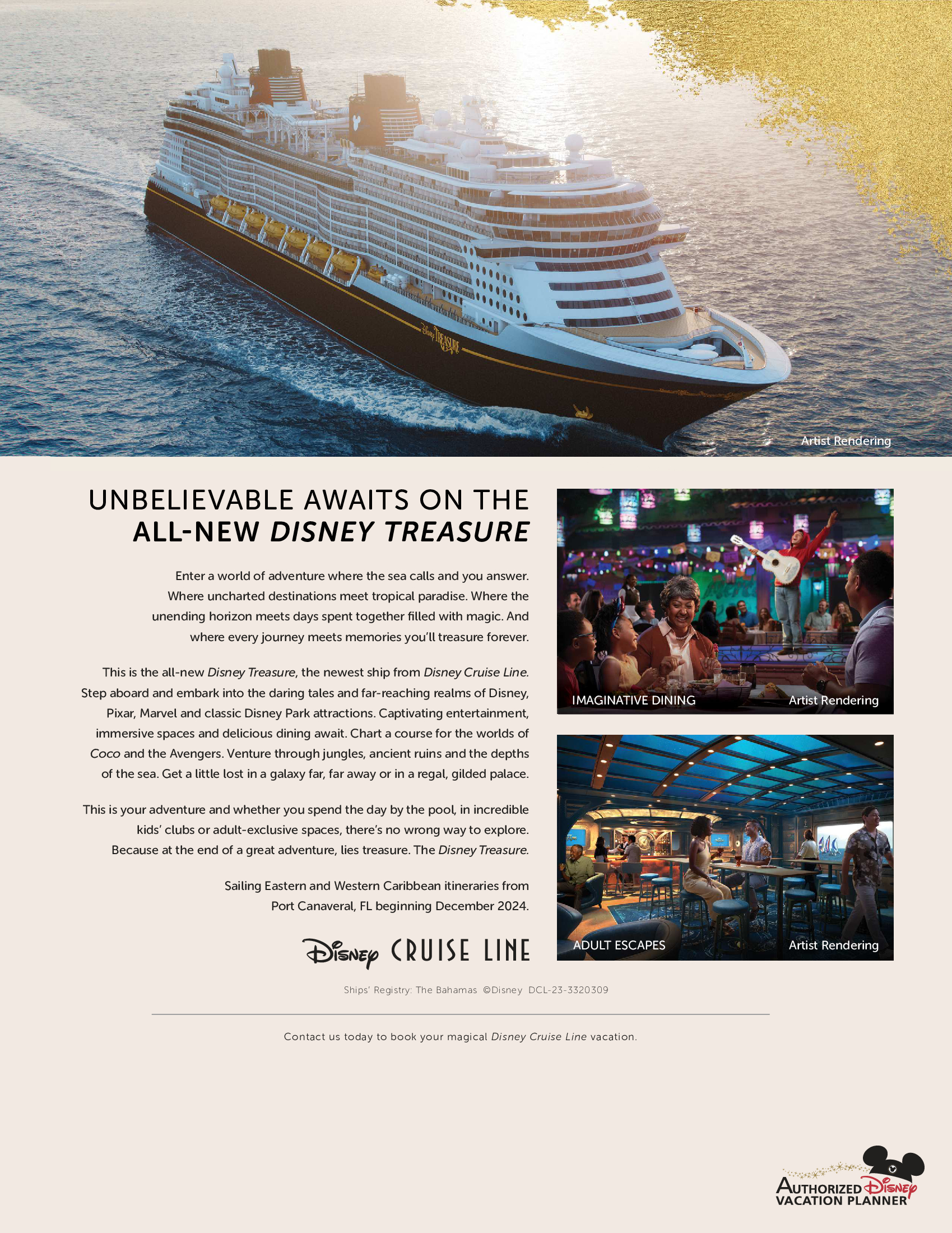 Disney Cruise Line : The new Disney Treasure ship available in 2024