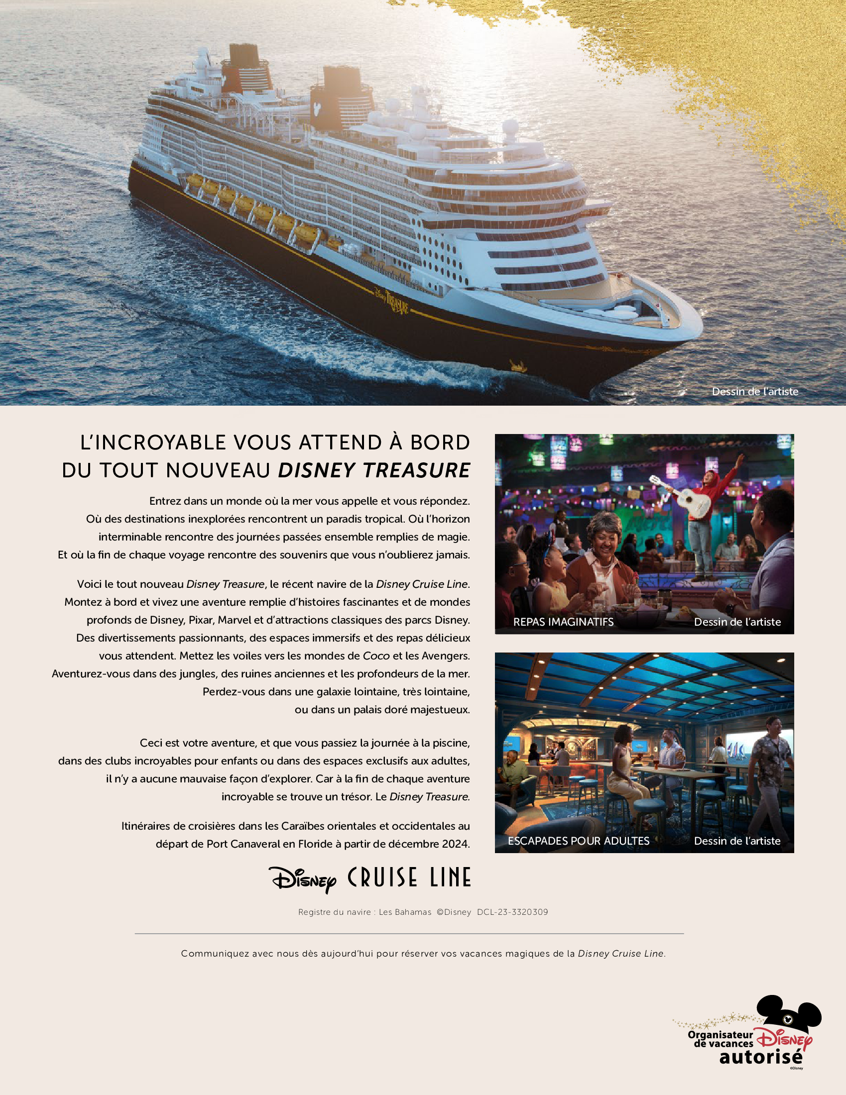 Disney Cruise Line : Le nouveau navire Disney Treasure dès 2024