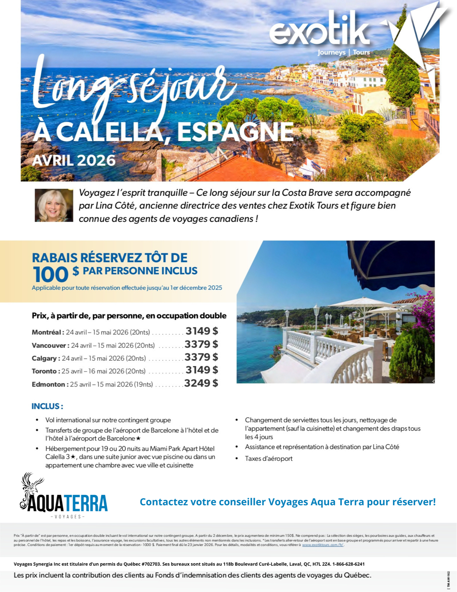 Voyage Long séjour à Calella en Espagne Avril 2026 avec Voyages Aqua Terra