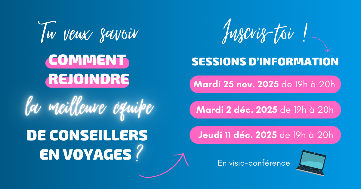 Session d'information pour devenir conseiller en voyages externe travailleur autonome Voyages Aqua Terra Voyages Synergia Formation en ligne Cours en ligne