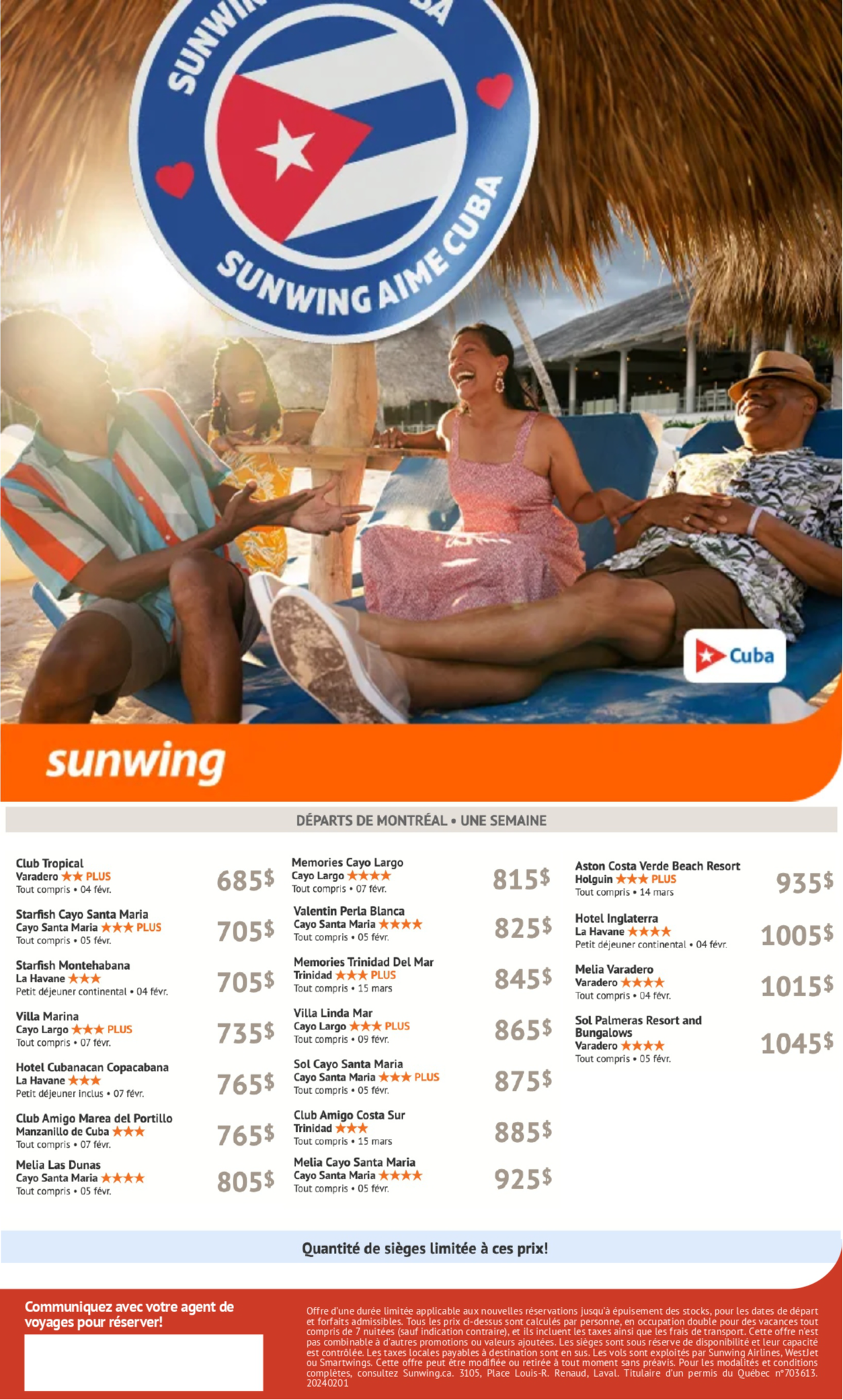Promotions Sunwing Aime Cuba avec Voyages Aqua Terra