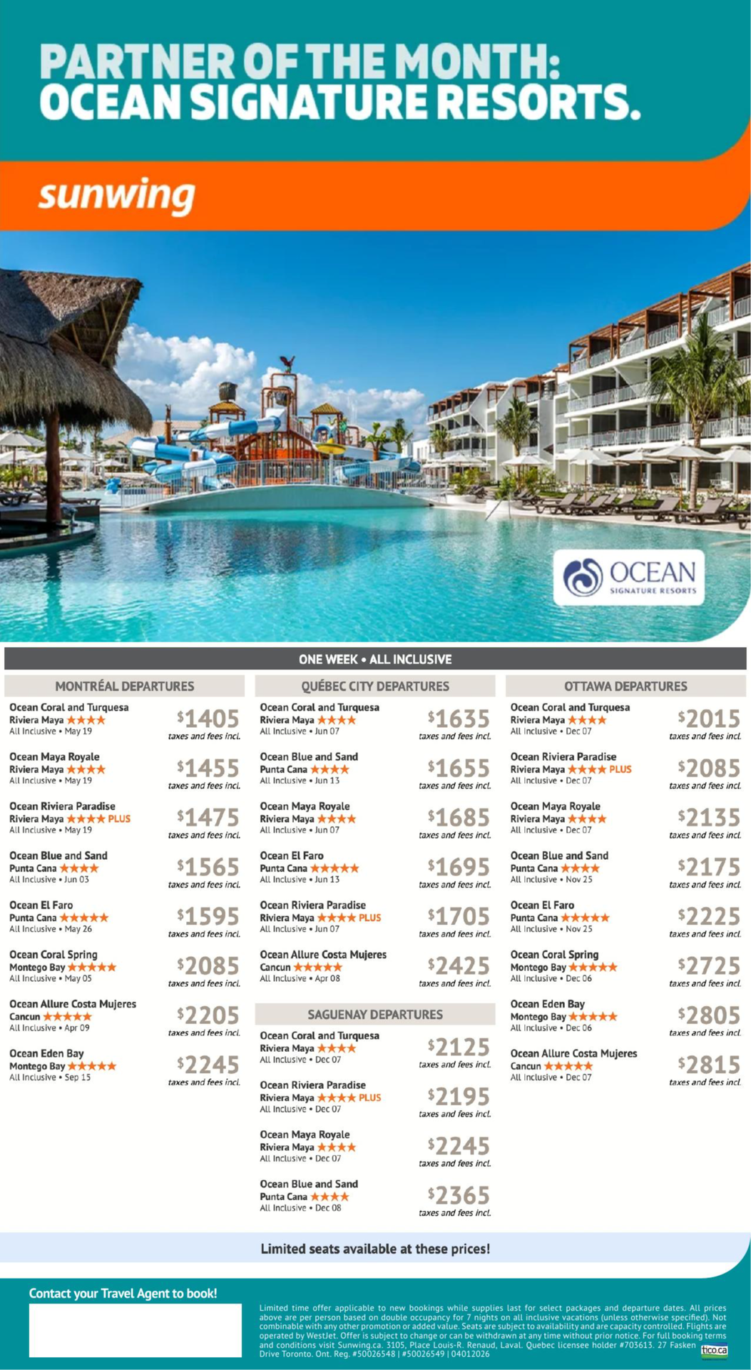Sunwing Vacations Promotion Ocean Sgnature resorts&nbsp;with Voyages Aqua Terra
