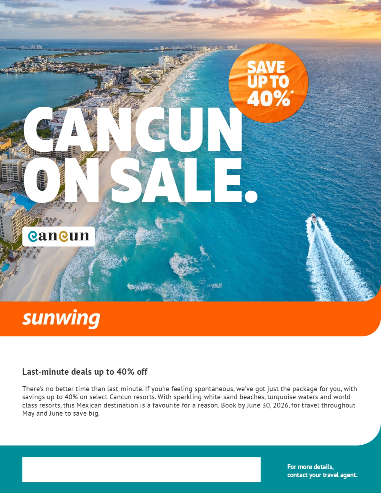 Sunwing Promotion Cancun on sale with Voyages Aquaterra