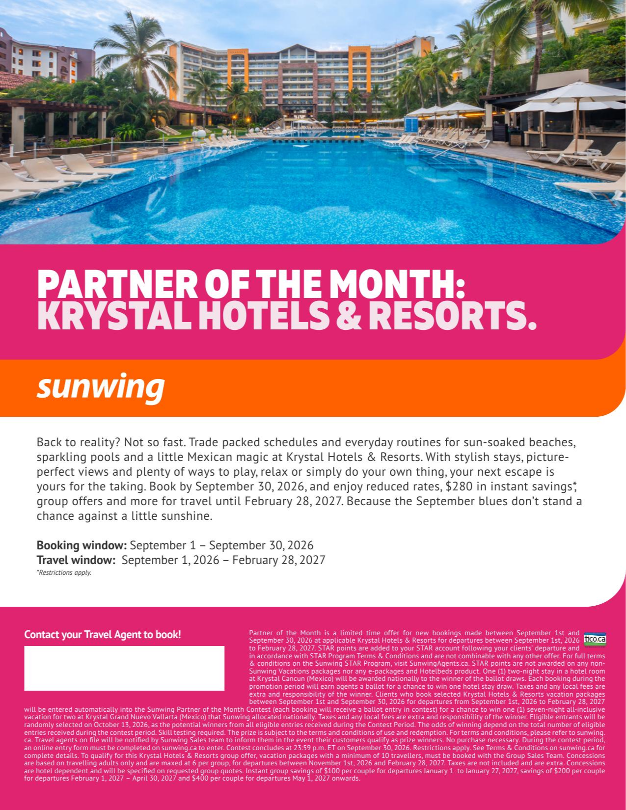 Sunwing Promotion Partner of the month : Krystal Hotel & Resorts with Voyages Aquaterra Sunwing Promotion Partner of the month : Krystal Hotel & Resorts with Voyages Aquaterra