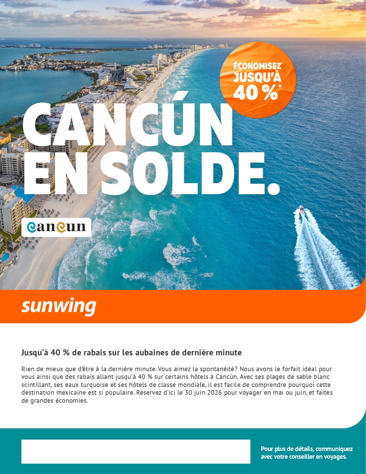 Promotion Sunwing Canc&uacute;n en solde avec Voyages Aquaterra