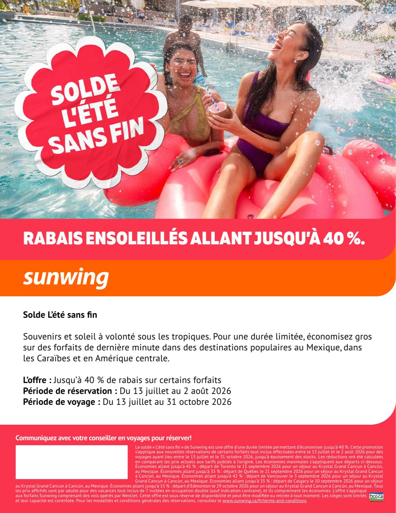 Promotion Sunwing solde d'été sans fin avec Voyages Aquaterra Promotion Sunwing solde d'été sans fin avec Voyages Aquaterra