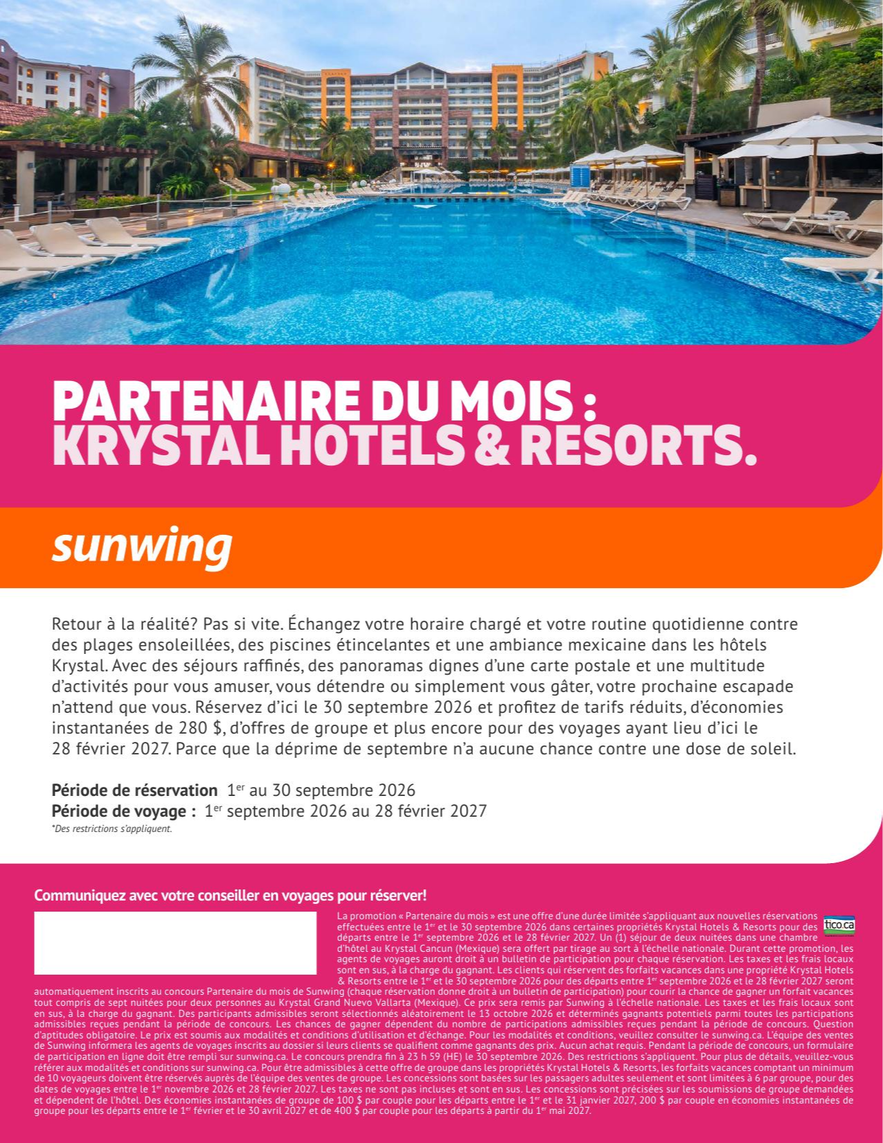 Promotion Sunwing partenaire du mois : Krystal Hotel & Resorts avec Voyages Aquaterra Promotion Sunwing partenaire du mois : Krystal Hotel & Resorts avec Voyages Aquaterra