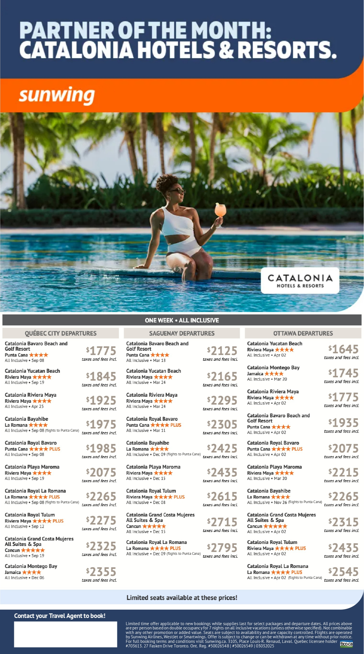 Sunwing Vacations Promotion Partner of the month Catalonia Hotels and Resorts with Voyages Aqua Terra