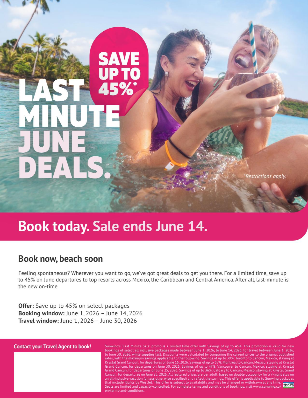 Sunwing Promotion Last minute June Deals with Voyages Aqua Terra