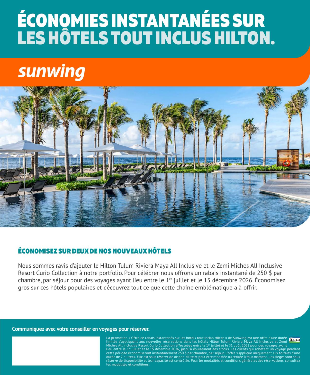 Promotion Sunwing Économies instantanées sur le hôtels tout inclus Hilton avec Voyages AquaTerra Promotion Sunwing Économies instantanées sur le hôtels tout inclus Hilton avec Voyages AquaTerra