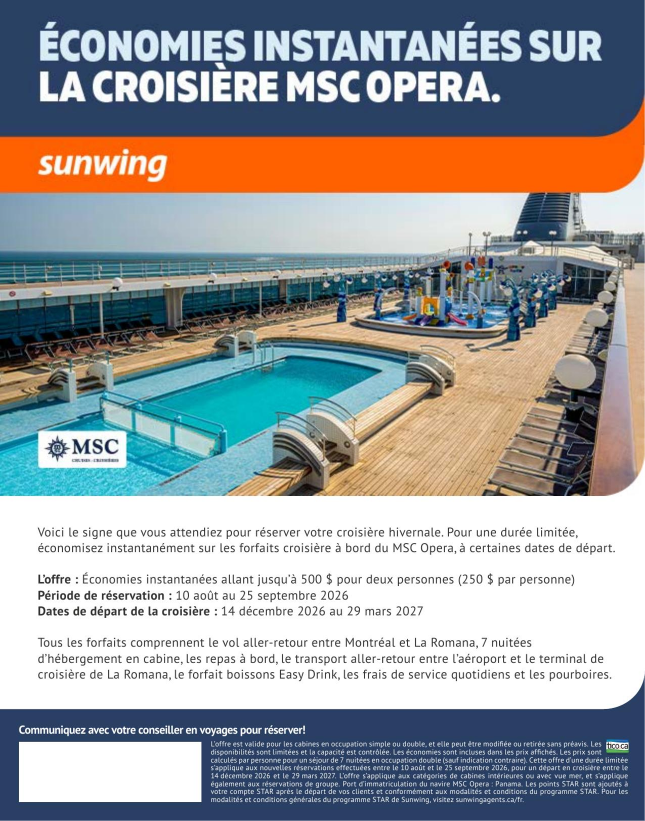 Promotion Sunwing Économies instantanées avec Voyages Aquaterra Promotion Sunwing Économies instantanées avec Voyages Aquaterra