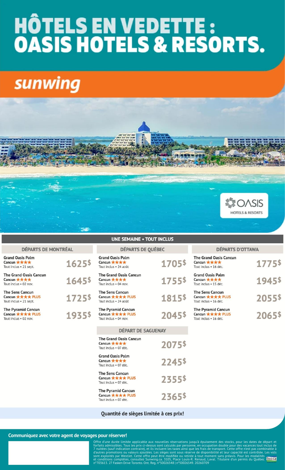 Promotion Sunwing Hotels en vedette : Oasis Hotels & Resorts avec Voyages AquaTerra Promotion Sunwing Hotels en vedette : Oasis Hotels & Resorts avec Voyages AquaTerra