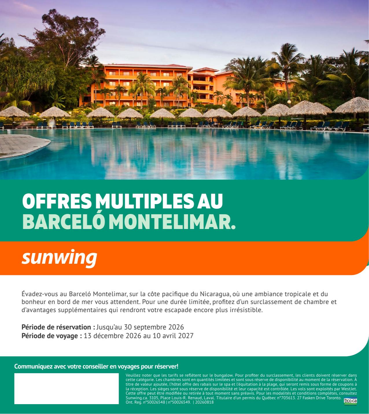 Promotion Sunwing Offres multiples au Barceló Montelimar avec Voyages Aquaterra Promotion Sunwing Offres multiples au Barceló Montelimar avec Voyages Aquaterra