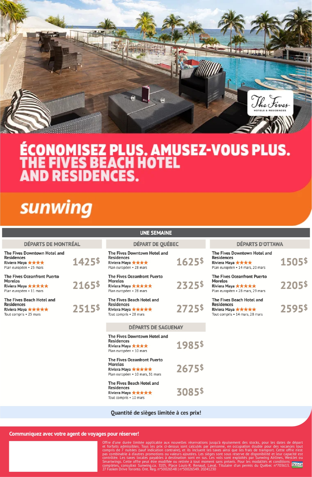 Promotions Sunwing Cancún Économisez Plus avec Voyages Aqua Terra