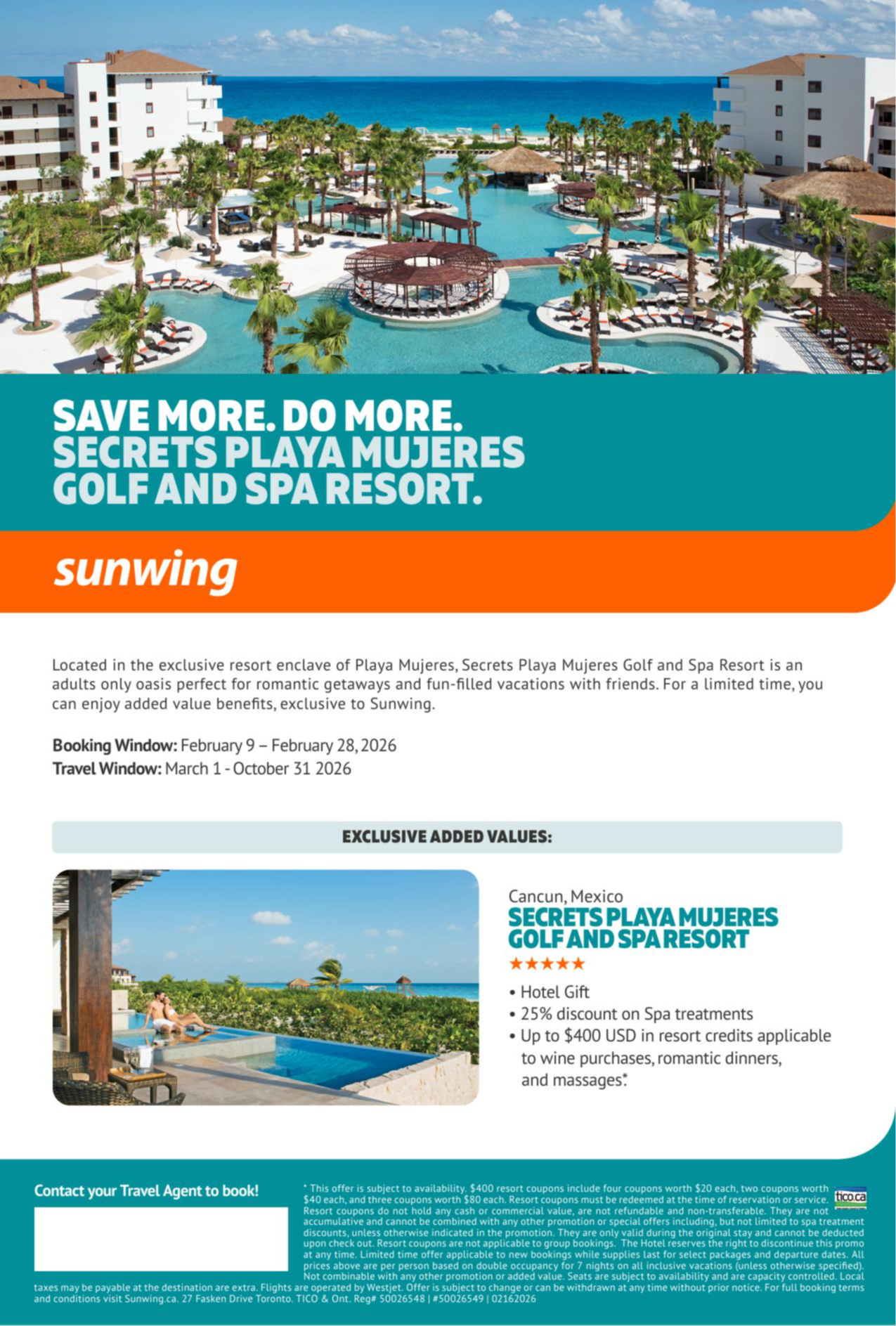 Sunwing Vacations Promotions Secrets Playa Mujeres with Aquaterra Travels