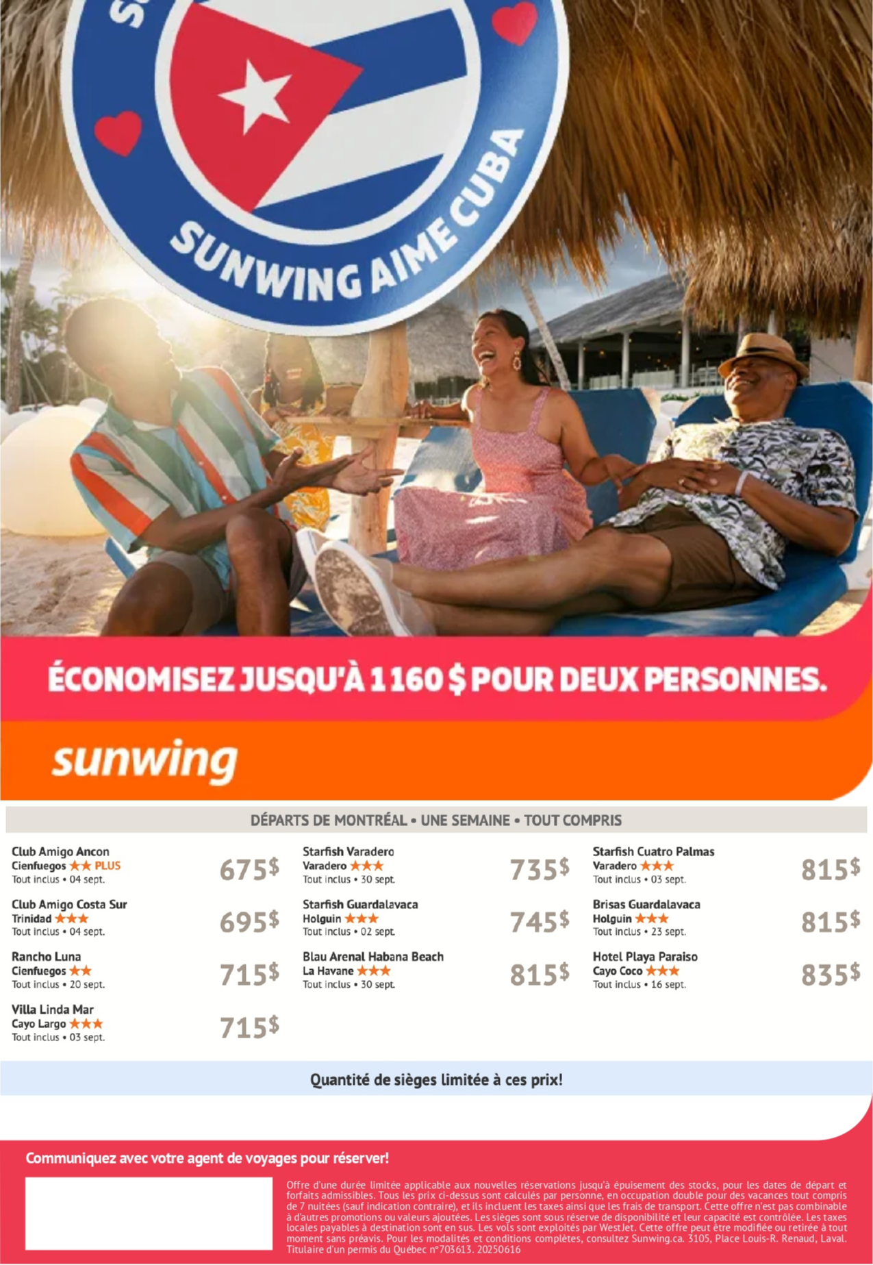 Promotions Sunwing Sunwing Aime Cuba avec Voyages Aqua Terra