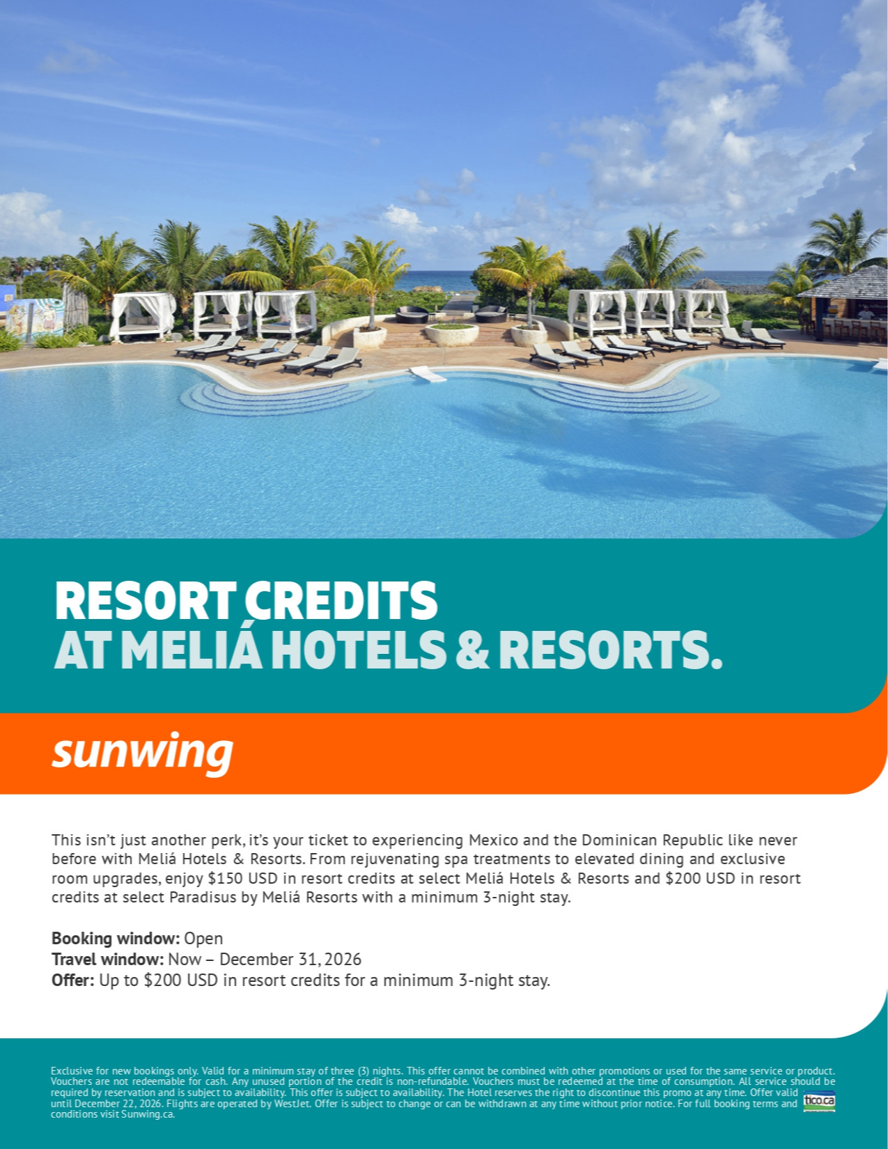 Sunwing Vacations Promotion Resort Credits at Melia with Voyages Aqua Terra
