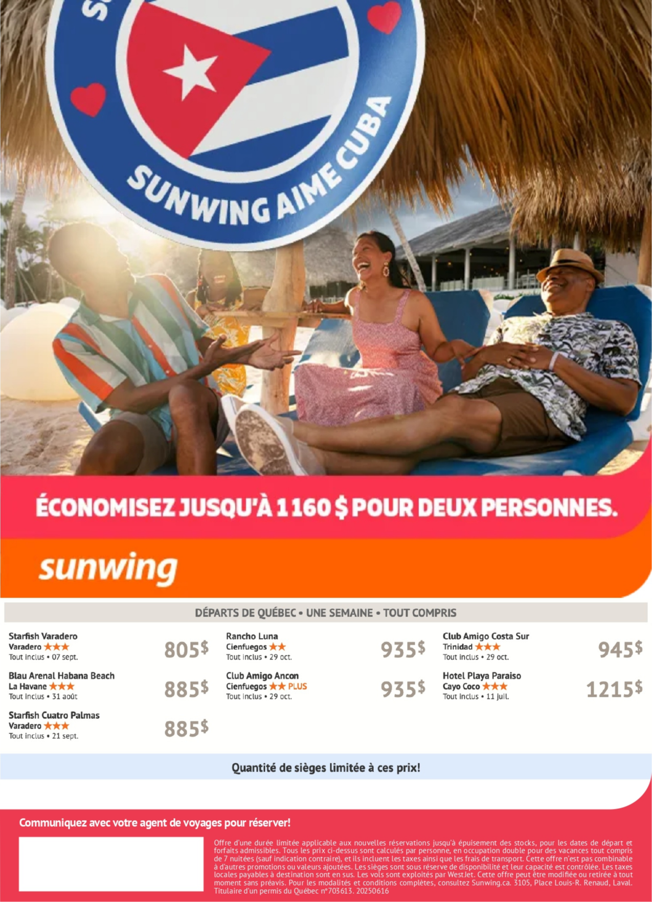 Promotions Sunwing Sunwing Aime Cuba avec Voyages Aqua Terra