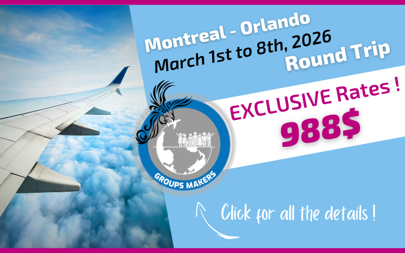 Exclusive rate Voyages Aqua Terra round-trip flight Montreal Orlando from March 1st to 8th, 2026